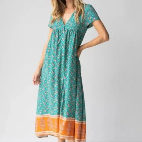 Natural Life Midi Dress NWT Pockets Avery Button Front Jade Floral Boho XL - Picture 11 of 13